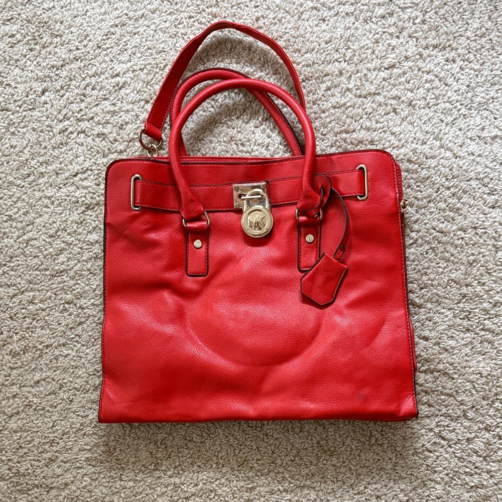 Michael Kors Red Satchel with Gold Accents - Hamilton bag